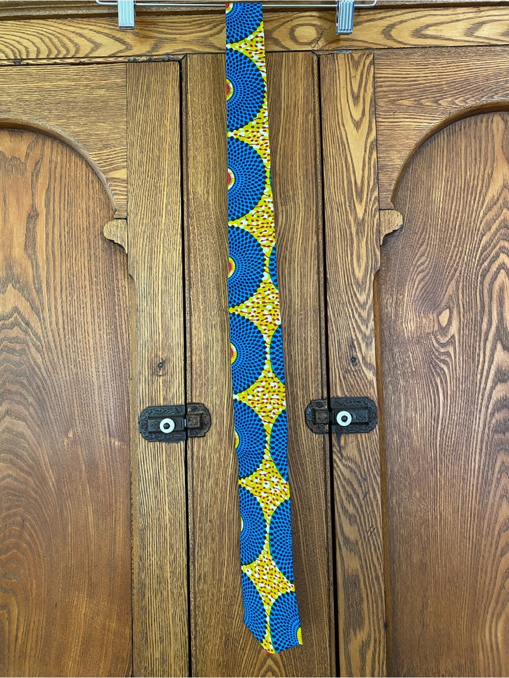 African wax circle sun print necktie tie vintage cotton blue yellow gold red